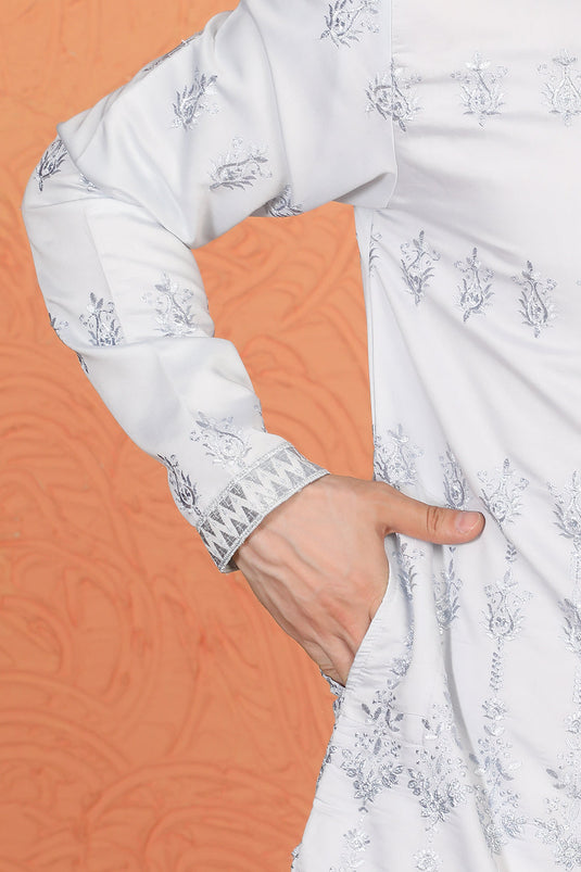 Lucknowi Embroidered Nawaab Saab Kurta with Back Elastic Pants