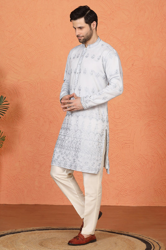 Lucknowi Embroidered Nawaab Saab Kurta with Back Elastic Pants