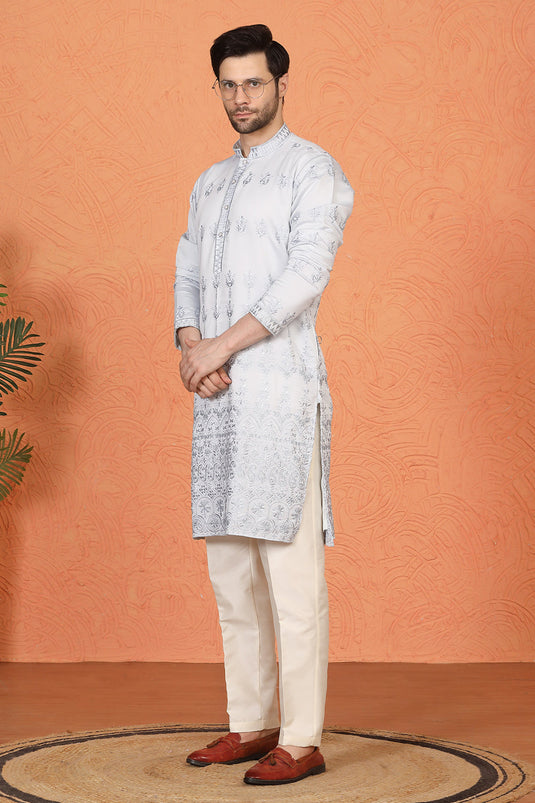 Lucknowi Embroidered Nawaab Saab Kurta with Back Elastic Pants
