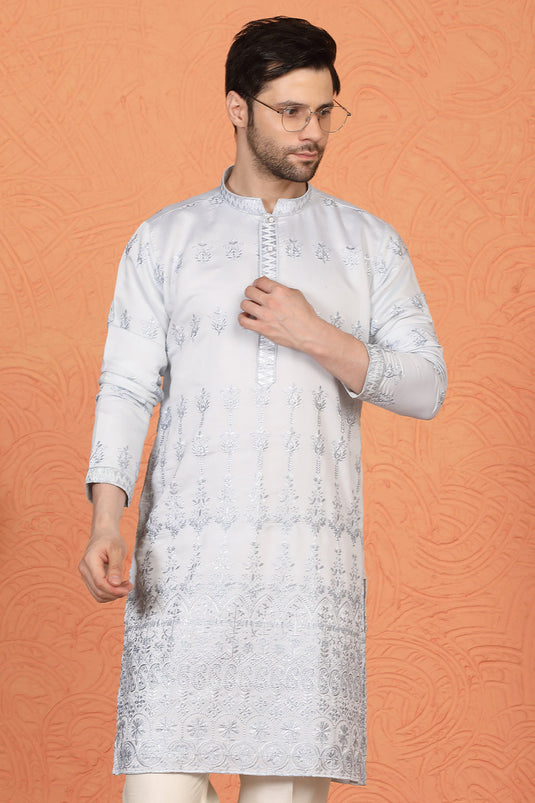 Lucknowi Embroidered Nawaab Saab Kurta with Back Elastic Pants