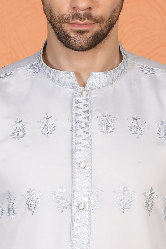 Lucknowi Embroidered Nawaab Saab Kurta with Back Elastic Pants
