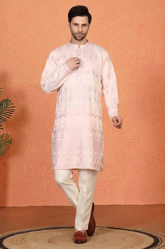 Lucknowi Embroidered Nawaab Saab Kurta with Back Elastic Pants
