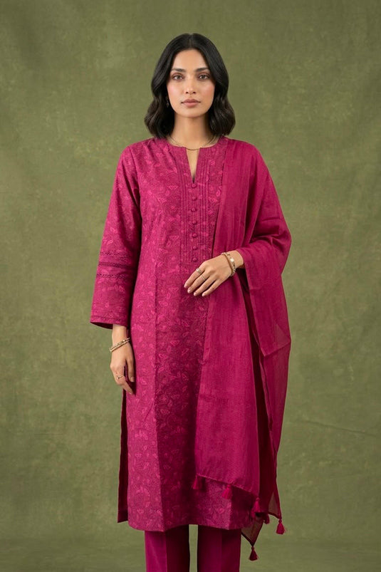 Magenta allover printed suit set