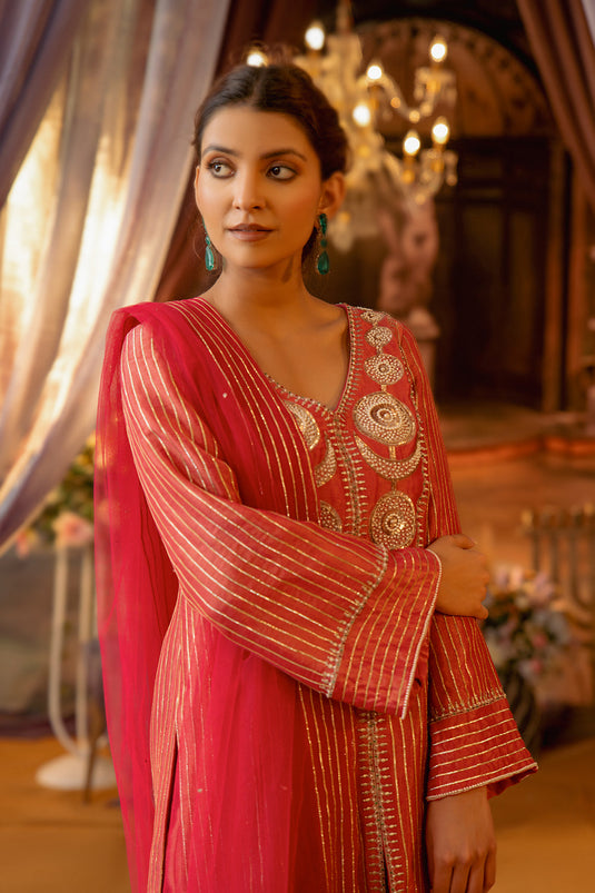 Magenta Kasab Silk Gotta Suit