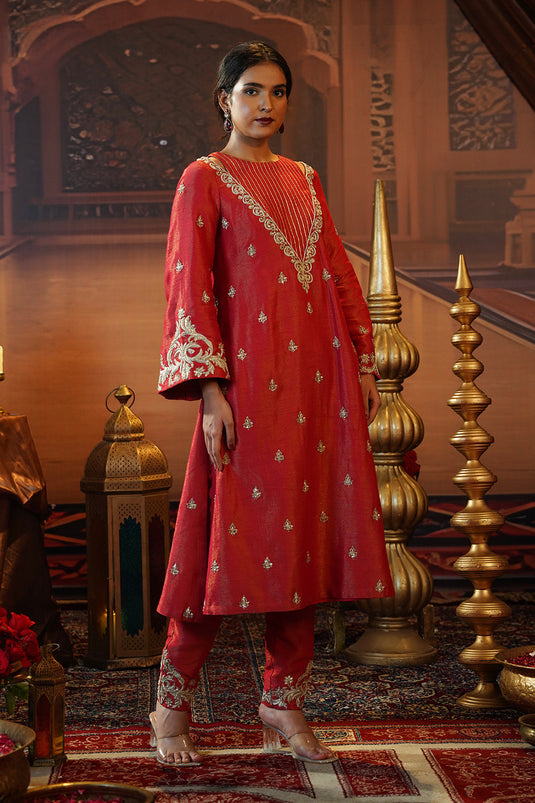 Magenta Kasab Silk Pink Suit Set