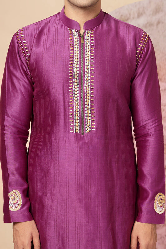 Magenta Silk Blend Kurta Pajama Set