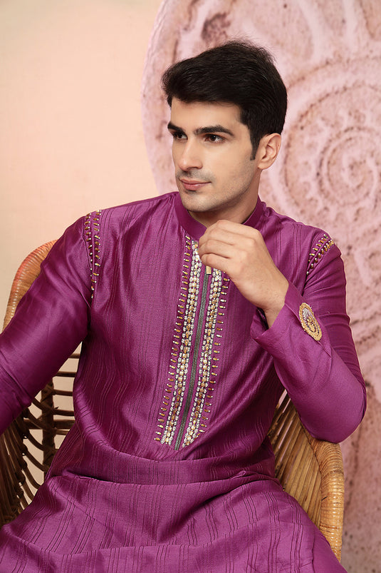 Magenta Silk Blend Kurta Pajama Set