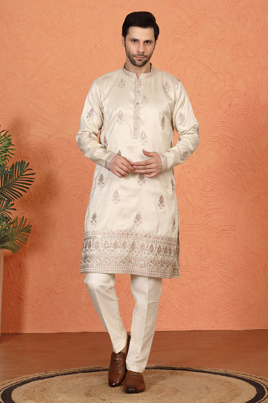 Maharaj Embroidered Kurta with Back Elastic Pants