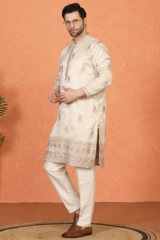 Maharaj Embroidered Kurta with Back Elastic Pants