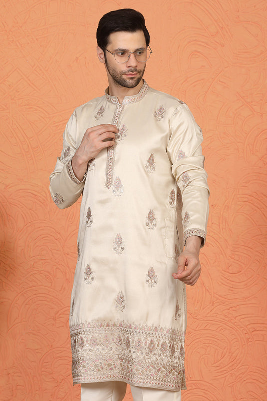 Maharaj Embroidered Kurta with Back Elastic Pants