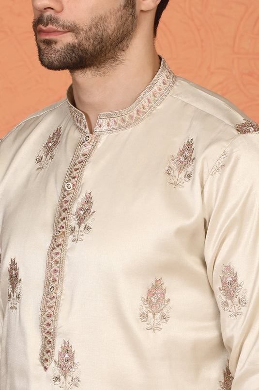 Maharaj Embroidered Kurta with Back Elastic Pants