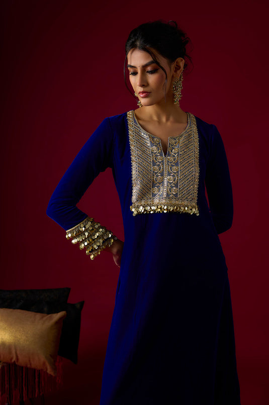 Majestic Blue Velvet Kaftan