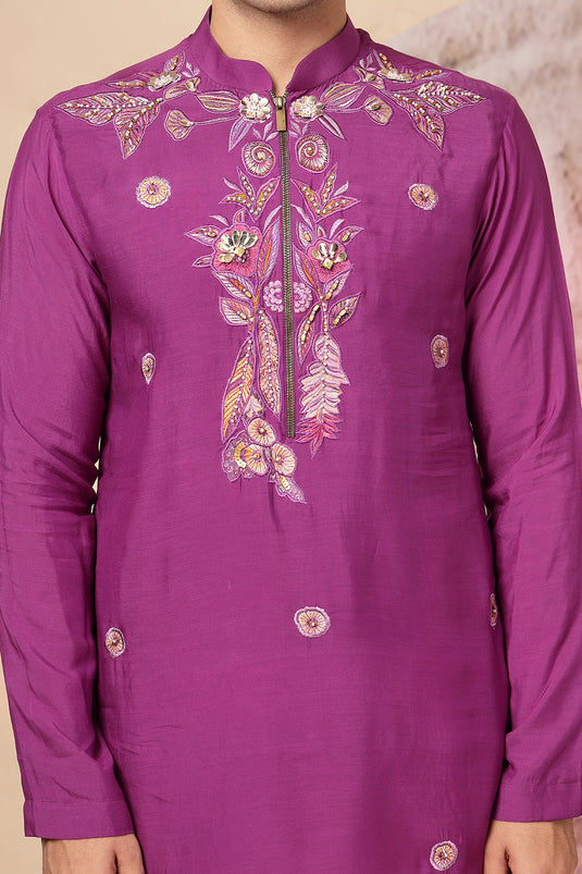 Mandarin Collar Purple Kurta
