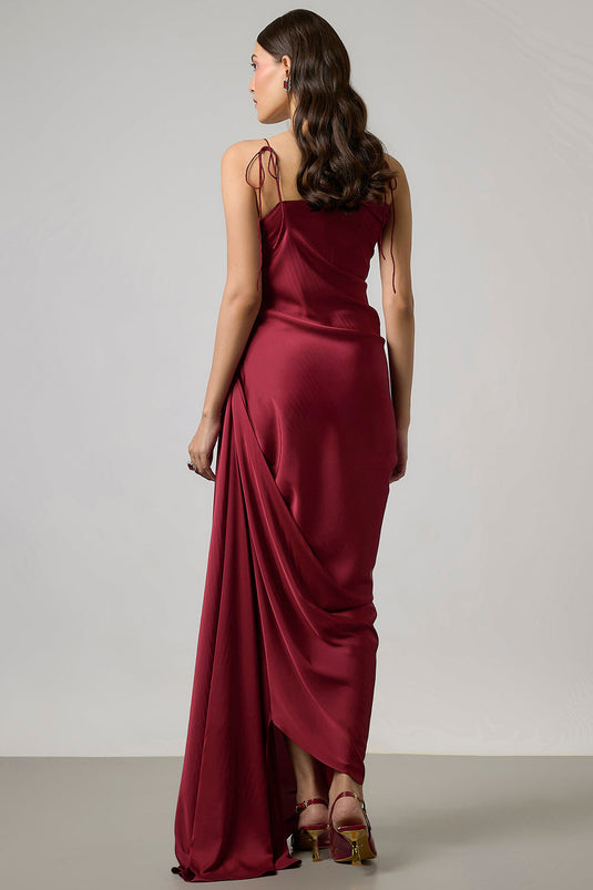 Maroon Satin Gown