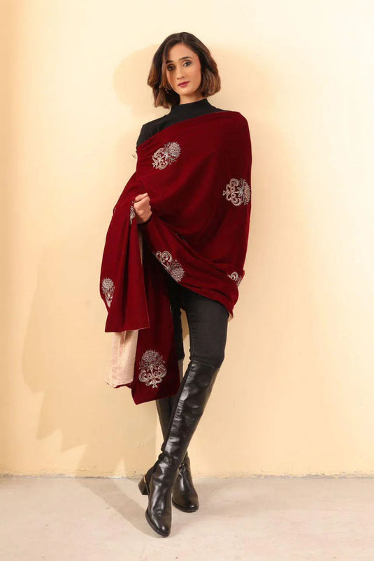 Maroon Velvet Embroidered Stole