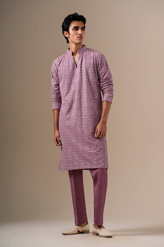 Mauve Gold Geometric Kurta Set