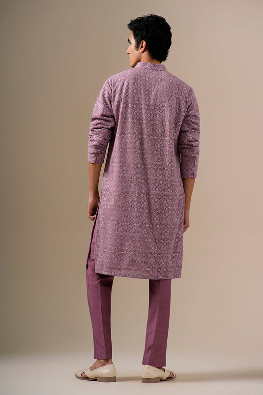 Mauve Gold Geometric Kurta Set