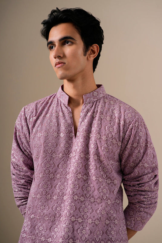 Mauve Gold Geometric Kurta Set