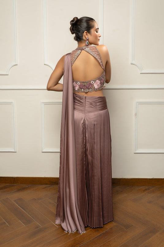 Mauve Taupe Pleated Skirt set
