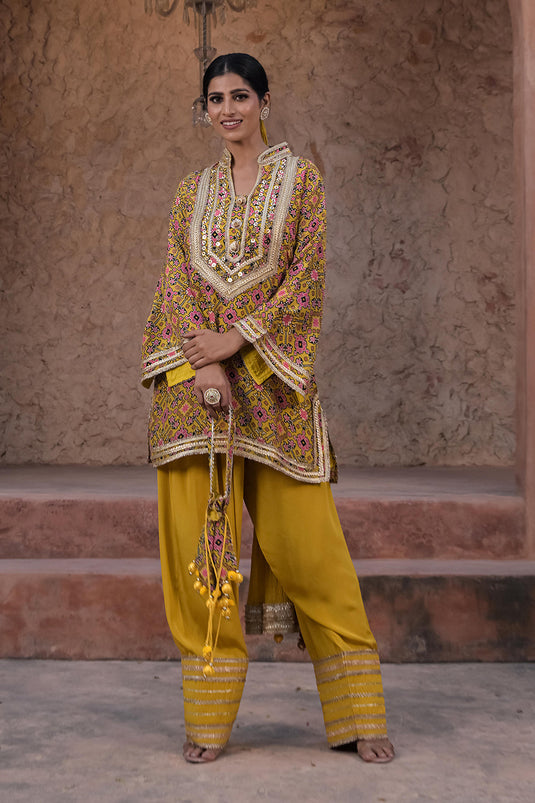 Mehandi Green Crepe Kurti Set Trendy Indian Festive Outfit