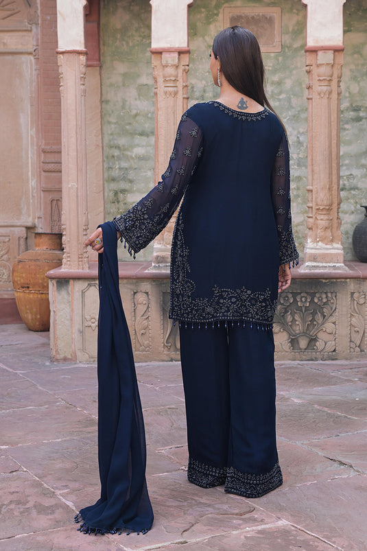 Midnight Blue Georgette Beads Embroidered Kurta Set
