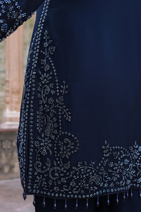 Midnight Blue Georgette Beads Embroidered Kurta Set