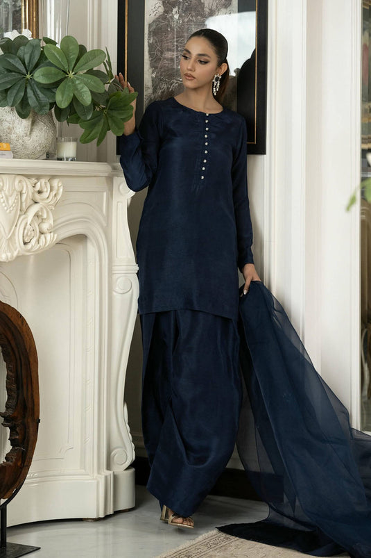 Midnight Navy Pure Silk Kurta Set