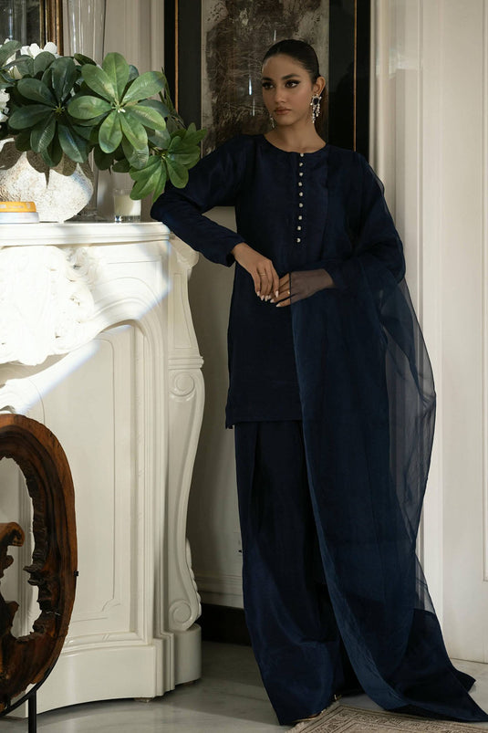 Midnight Navy Pure Silk Kurta Set
