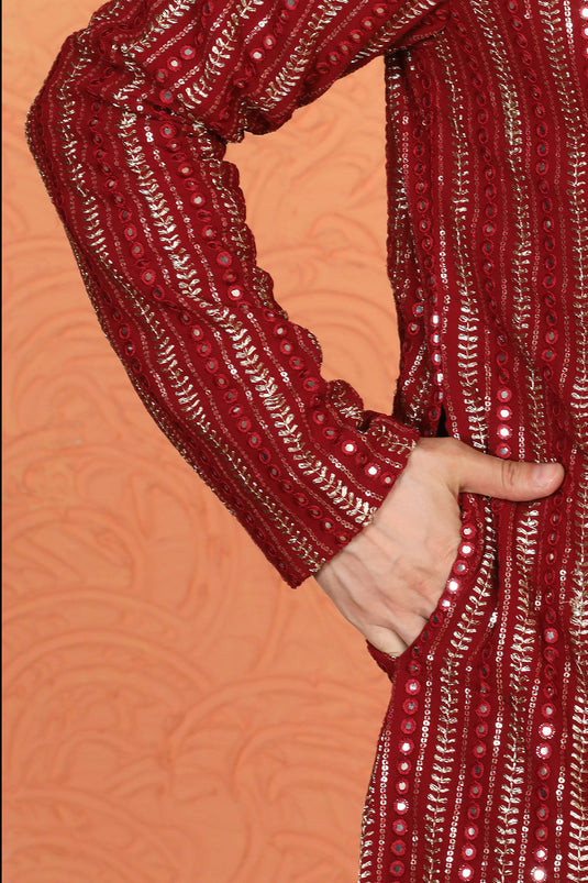 Mihir Embroidered Kurta with Loose Fit Back Elastic Parallel Pants