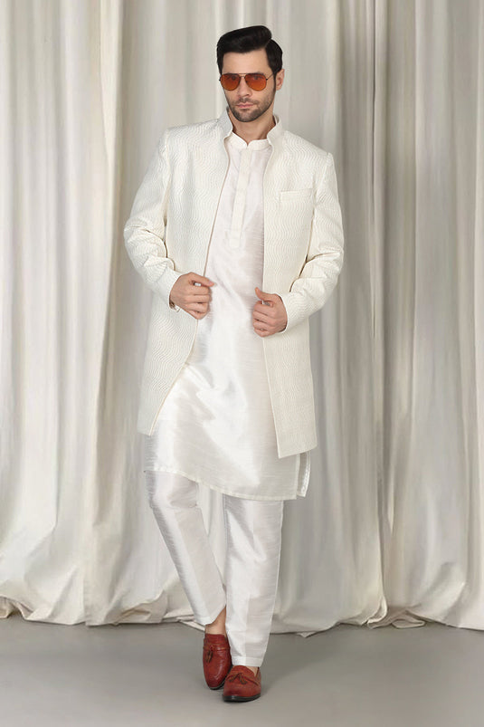 Mihir Embroidered Long Open Jacket With Kurta And Pants