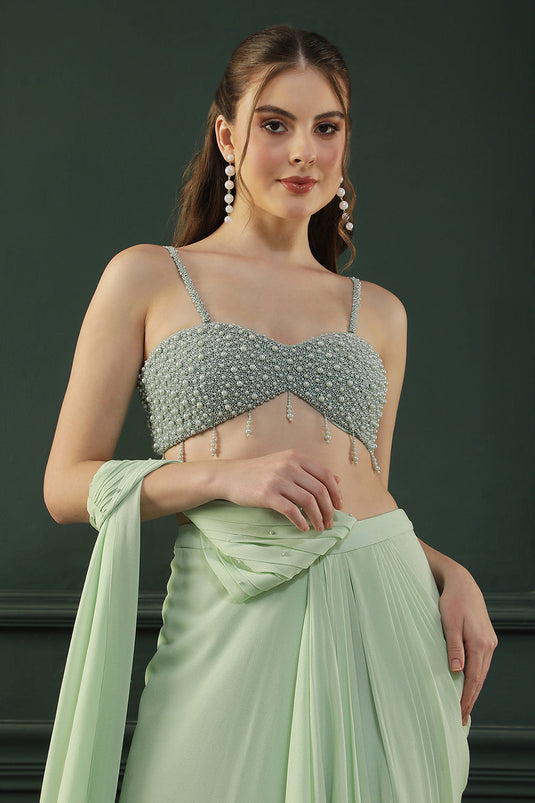Mint Pearl Pre-drape Saree