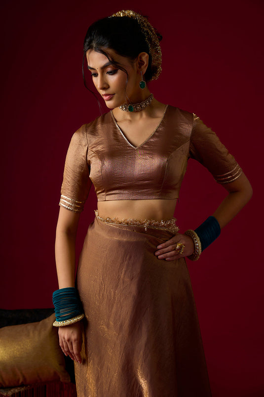 Mocha Tissue Saree Set