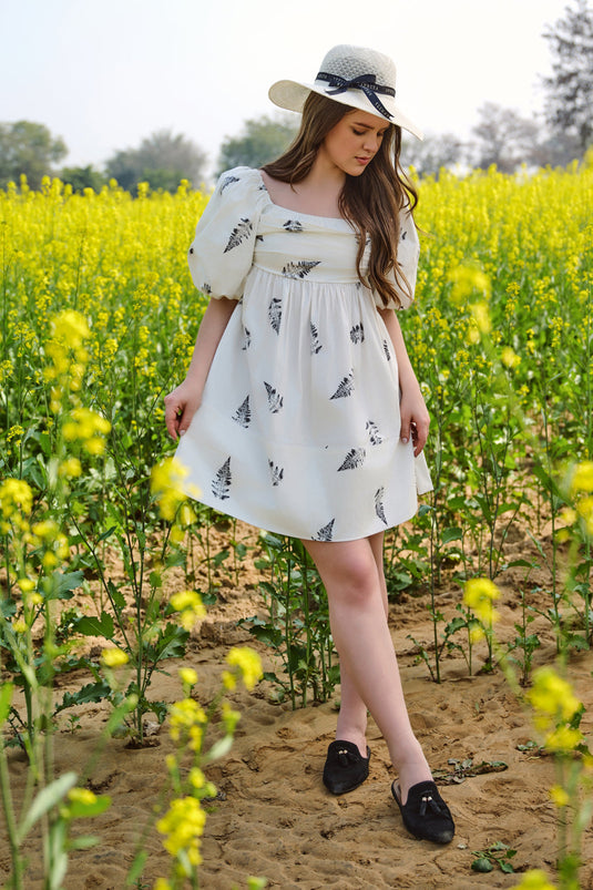 Monochrome Fern Short Bow Dress