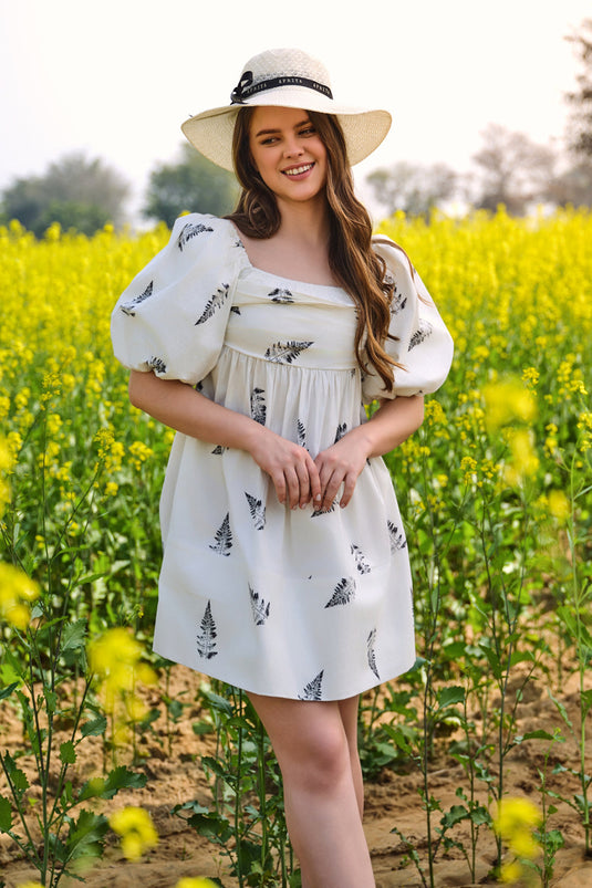 Monochrome Fern Short Bow Dress
