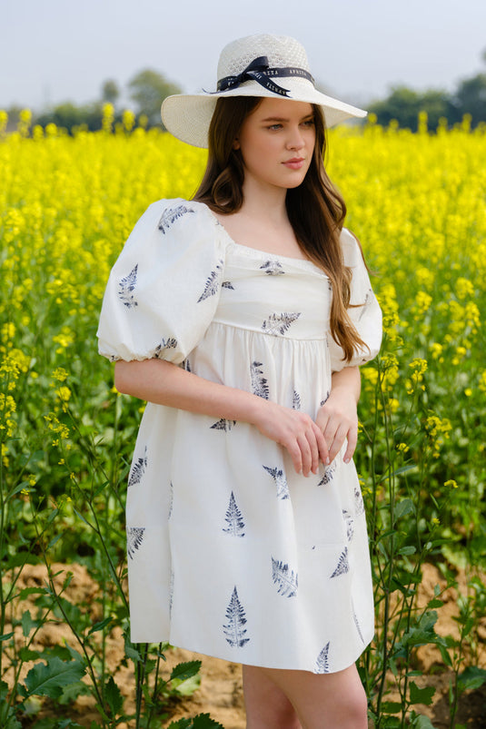 Monochrome Fern Short Bow Dress