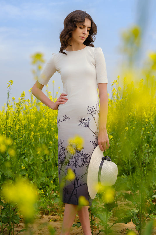 Monochrome Meadow Bodycon Dress