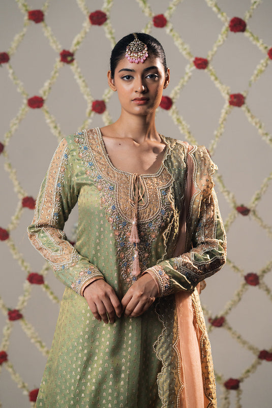 Moss Green Booti Tissue Palazzo Set
