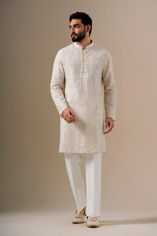 Mughal White & Gold Kurta Set