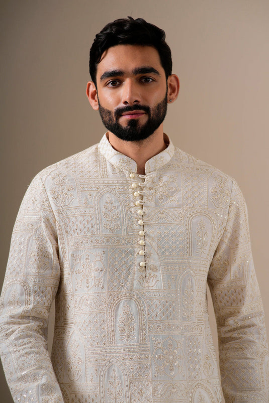 Mughal White & Gold Kurta Set