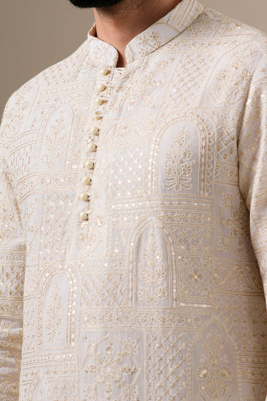 Mughal White & Gold Kurta Set