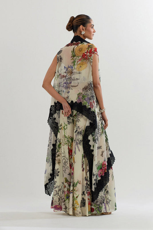Multi Colour Cape With Bustier And Sharara