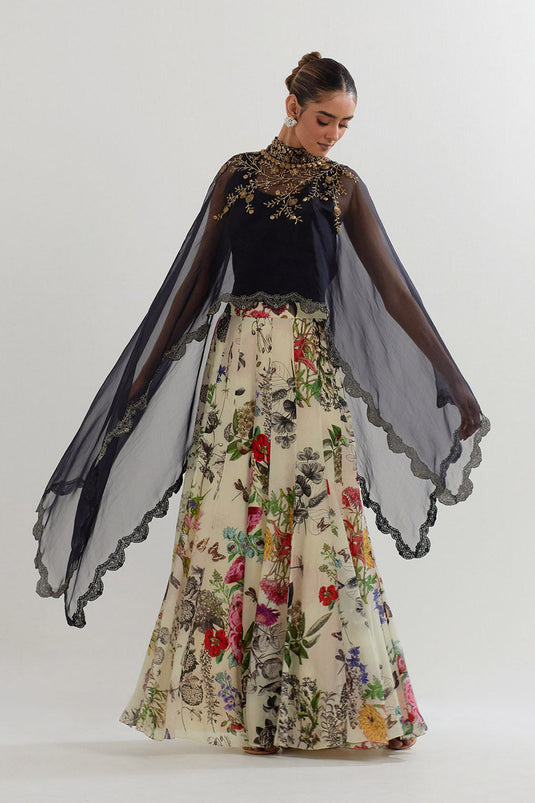 Multi Colour Cape With Inner And Sharara