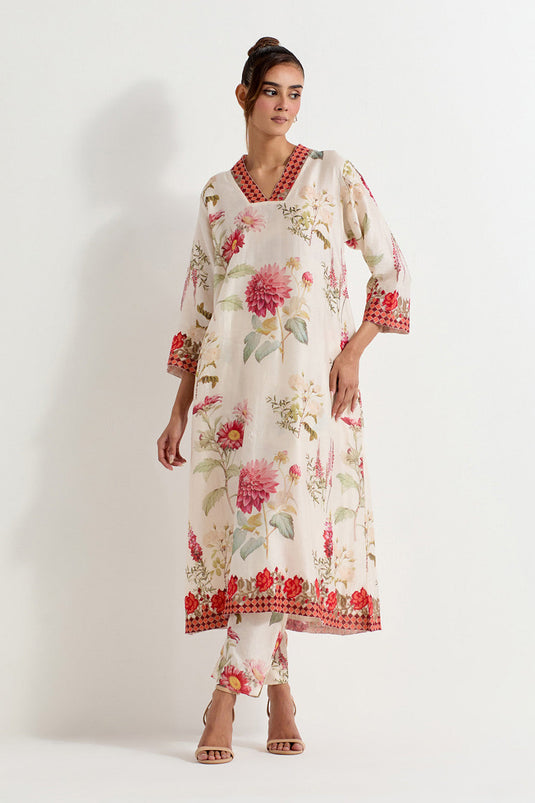 Multi Colour Chanderi Silk Kurta With Pants