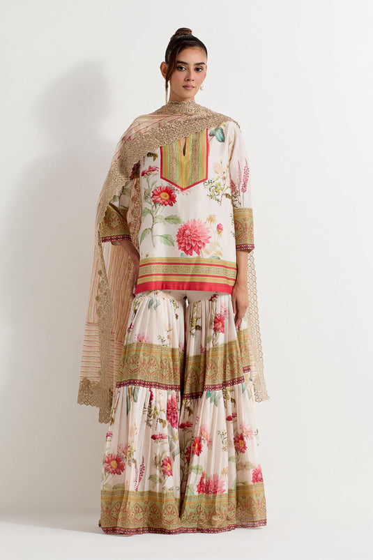Multi Colour Chanderi Silk Sharara Set