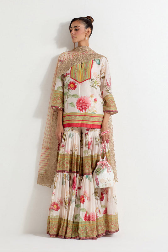 Multi Colour Chanderi Silk Sharara Set