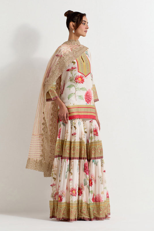 Multi Colour Chanderi Silk Sharara Set