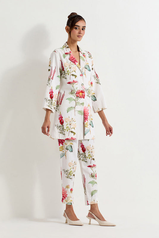 Multi Colour Cotton Linen Jacket With Pants