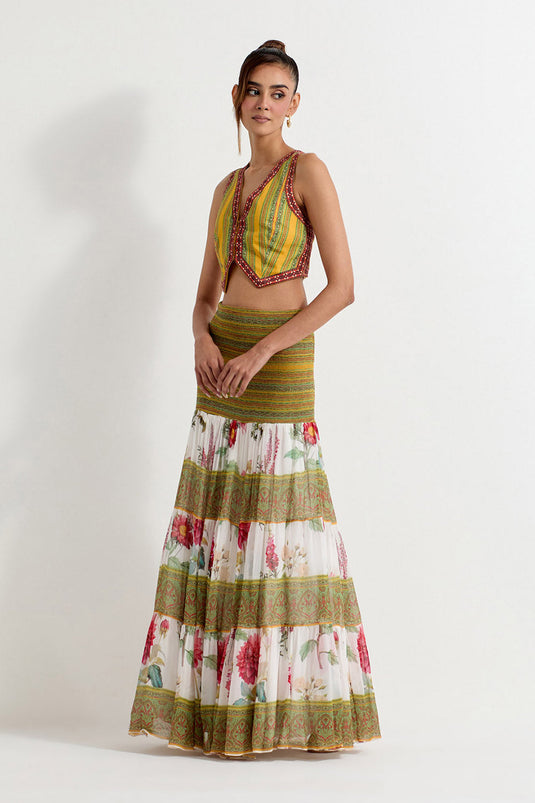 Multi Colour Georgette Waist Coat With Skirt