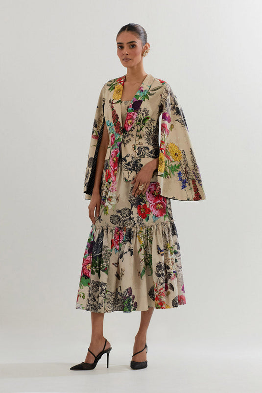 Multi Colour Jacket With Bustier And Skirt