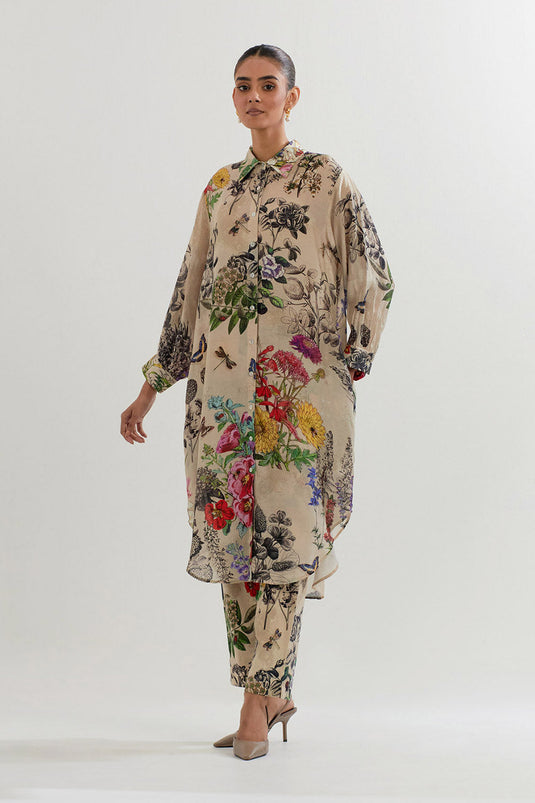 Multi Colour Long Shirt Tunic With Pant